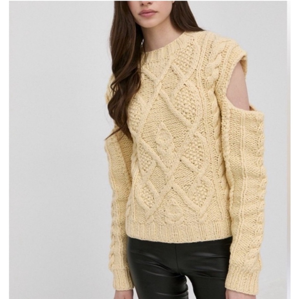 For Love And Lemons Yellow Cable Knit Sweater NWT